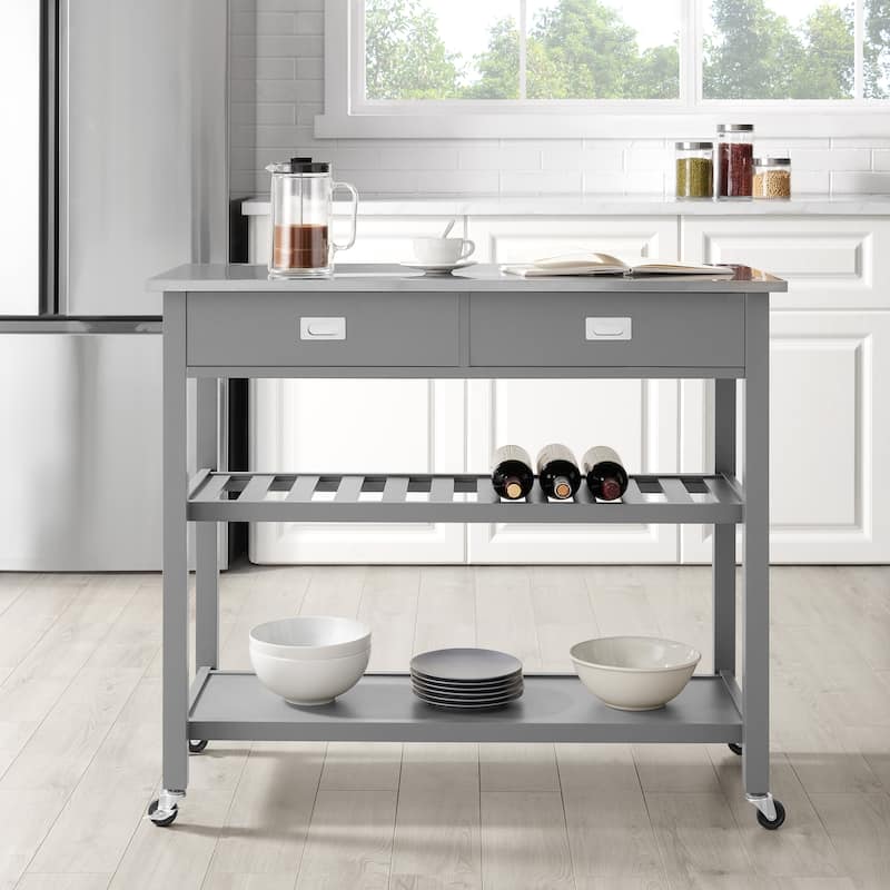 Crosley Chloe Stainless Steel Top Kitchen Island/Cart - 37"H x 42"W x 20"D