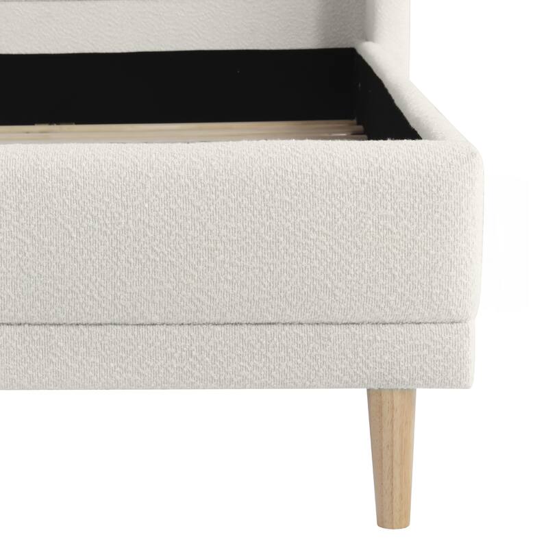 Upholstered Platform Bed Boucle Fabric and Wingback Headboard