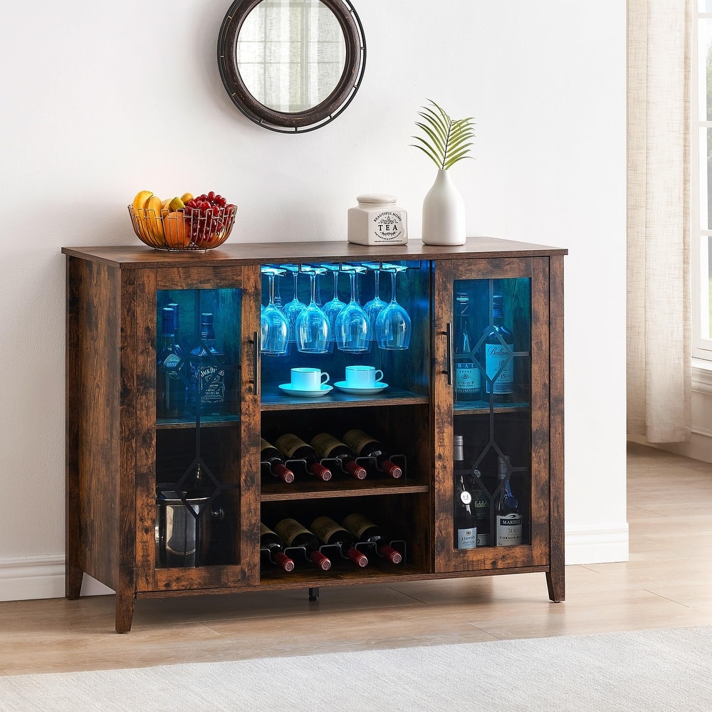 Wine Bar Cabinet with LED Light - 15.7"D x 47.2"W x 34.61"H