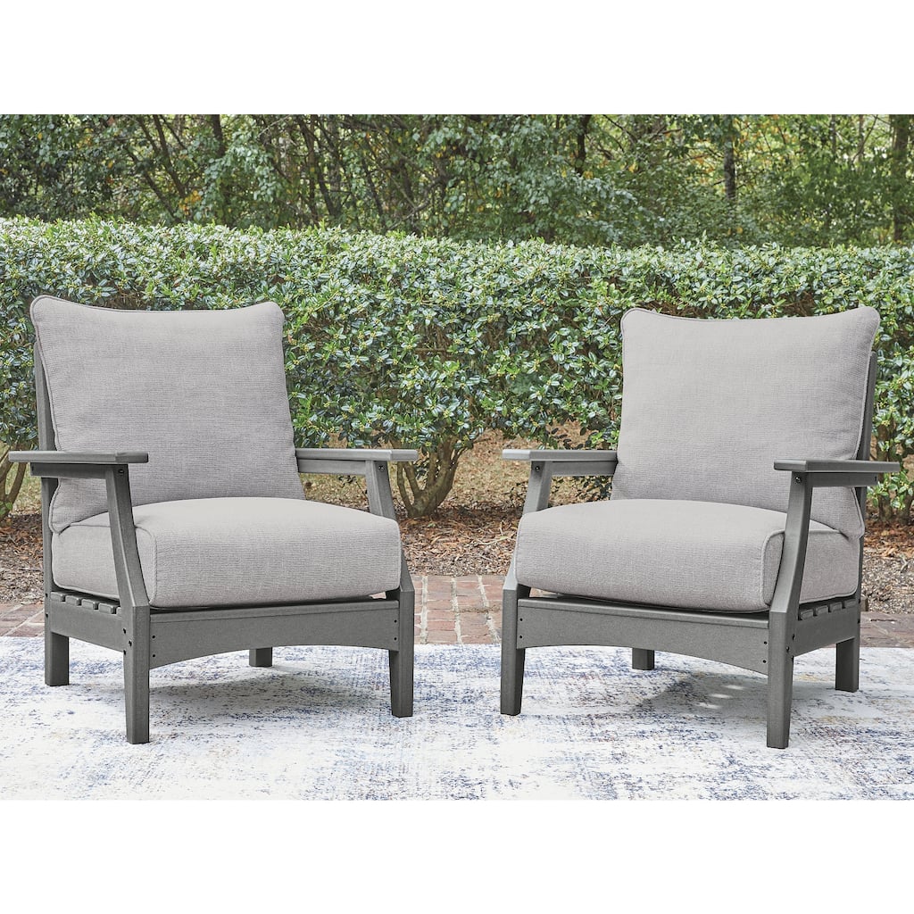 Signature Design by Ashley Lone View Bay Gray Outdoor Lounge Chair with Cushion (Set of 2) - 30"W x 34"D x 36"H