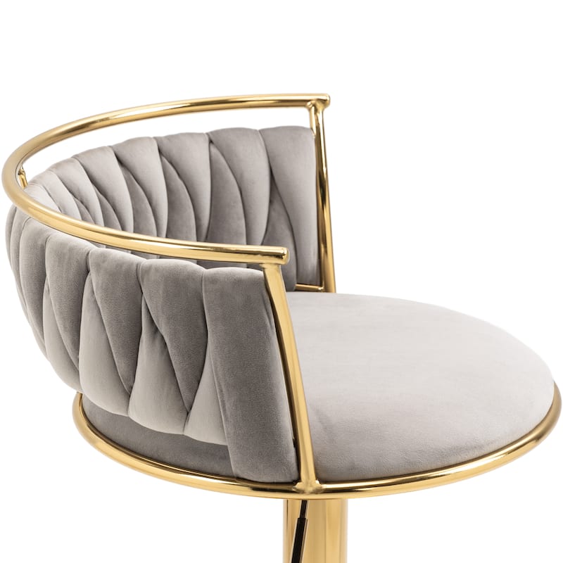 4 Set Modern Velvet Adjustable Swivel Bar Stools with Metal Frame