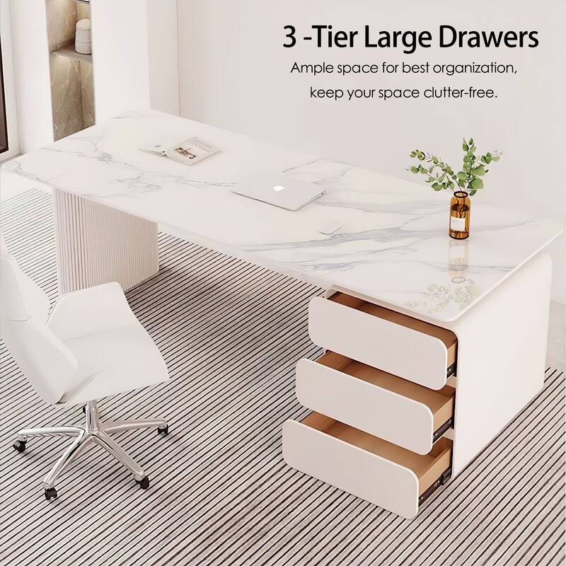 Rectangular Writing Desk Computer Desk, Home Office Desk, Faux Marble Top