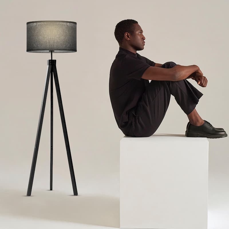 Brightech Eden 58 in. Traditional 3-Way Dimming LED Tripod Floor Lamp with Beige Fabric Drum Shade