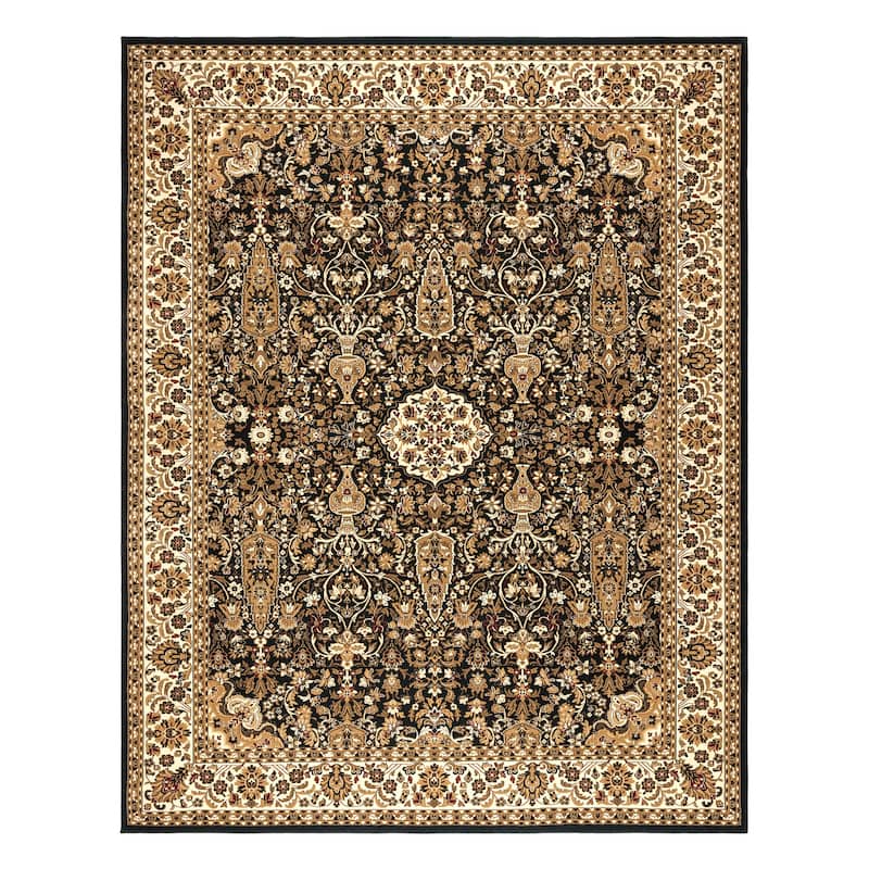 Gertmenian Majestic Vernon Traditional Oriental Floral Wide Border Area Rug - 7' 10" x 10' - Black - Rectangle