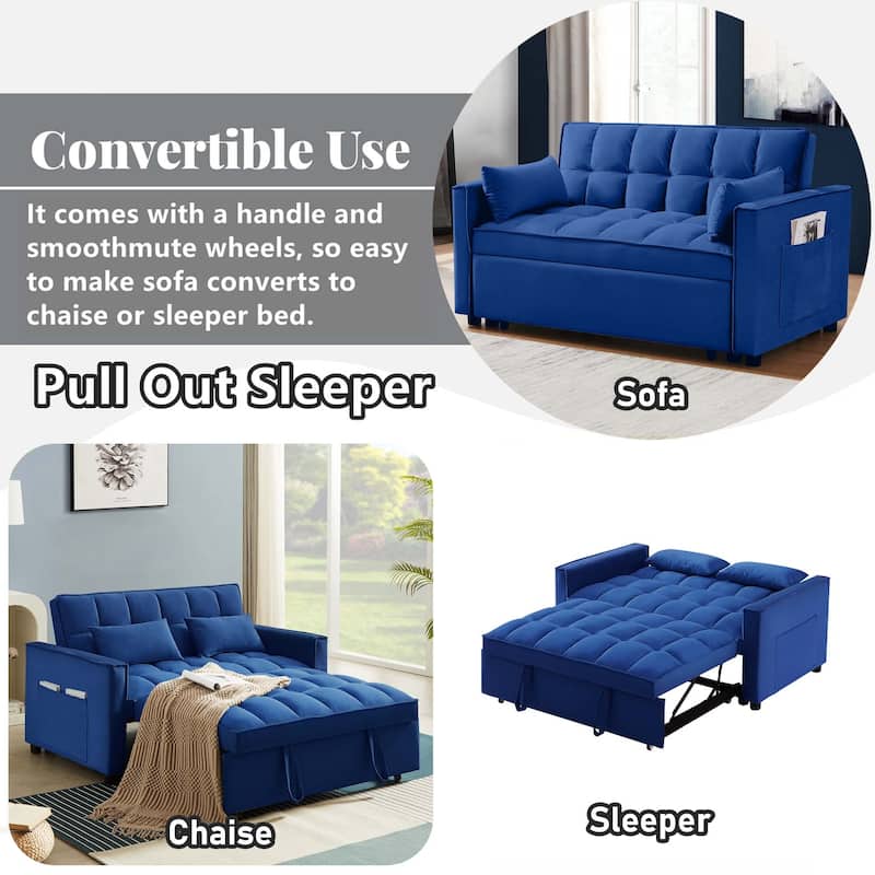 Aukfa Velvet Convertible Sleeper Sofa Loveseat with Side Pocket
