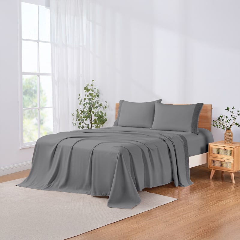 Modern Threads 4-Piece Soft Microfiber Crochet Lace Sheet Set