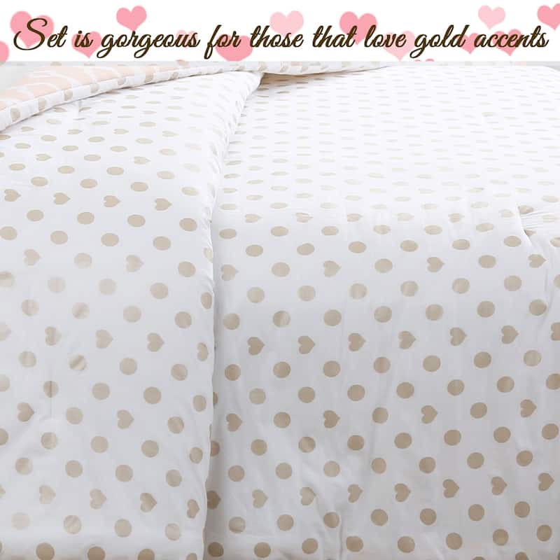 Cozy Line Peach Heart Polka Dot Reversible Bedding Comforter Set