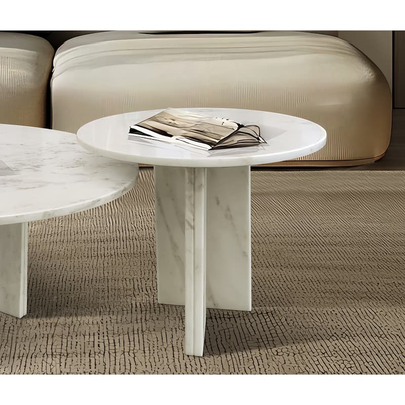 Roomfitters Marble Coffee Table Set, Round Living Room Tables, Solid Stone Modern Accent Table Set, Genuine Marble