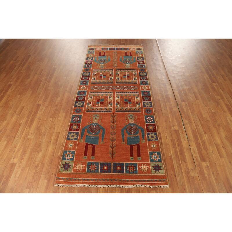Hand Knotted Oriental 100% Wool Carpet Traditional Tribal Oranges & Rust Heriz (serapi) Runner Rug - 10' 3'' X 4' 0''