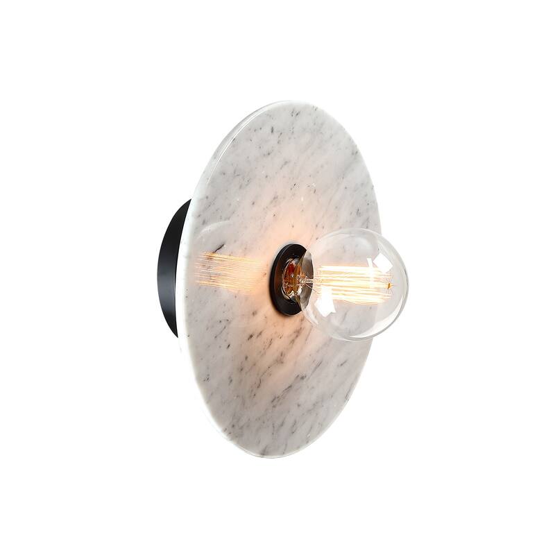 Fina 12 in. 1-Light Matte Black Indoor Wall Sconce Light with Natural Marble for Bathrooms