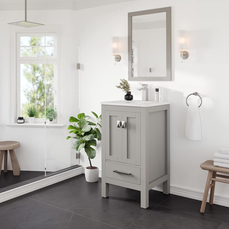 Eviva London 20"W x 18"D Gray Bathroom Vanity with Carrara Quartz Top