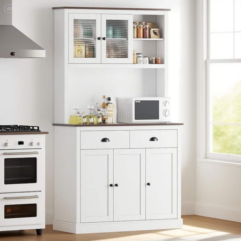 71" Kitchen Pantry Cabinet, Tall Storage Cabinet with Doors and Shelves & Drawer, Farmhouse Kitchen Hutch