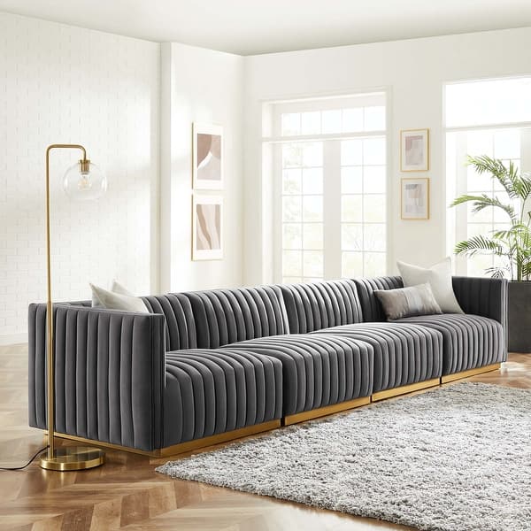 Conjure Channel Tufted Performance Velvet 4-Piece Sofa - On Sale - Bed Bath & Beyond