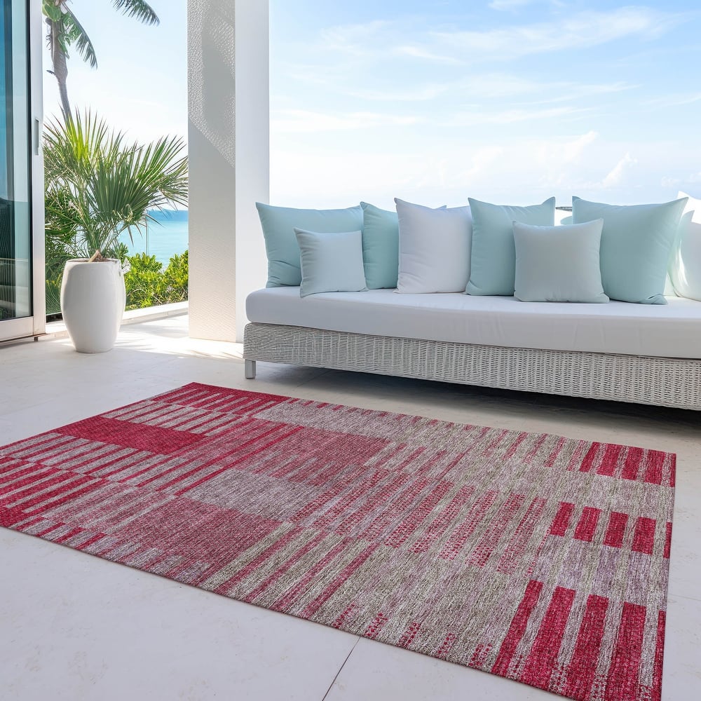 Machine Washable Indoor/ Outdoor Modern Stripes Chantille Rug