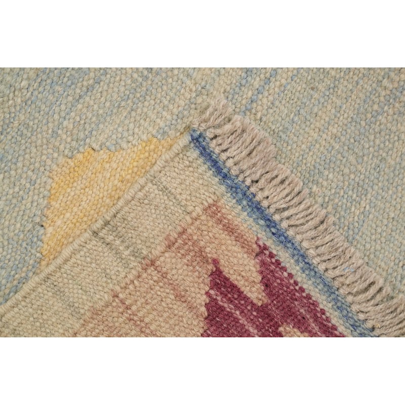 Hand Woven Oriental 100% Wool Carpet Southwestern Tribal Navy Blue & Blues Kilim Area Rug - 9' 0'' X 5' 5''