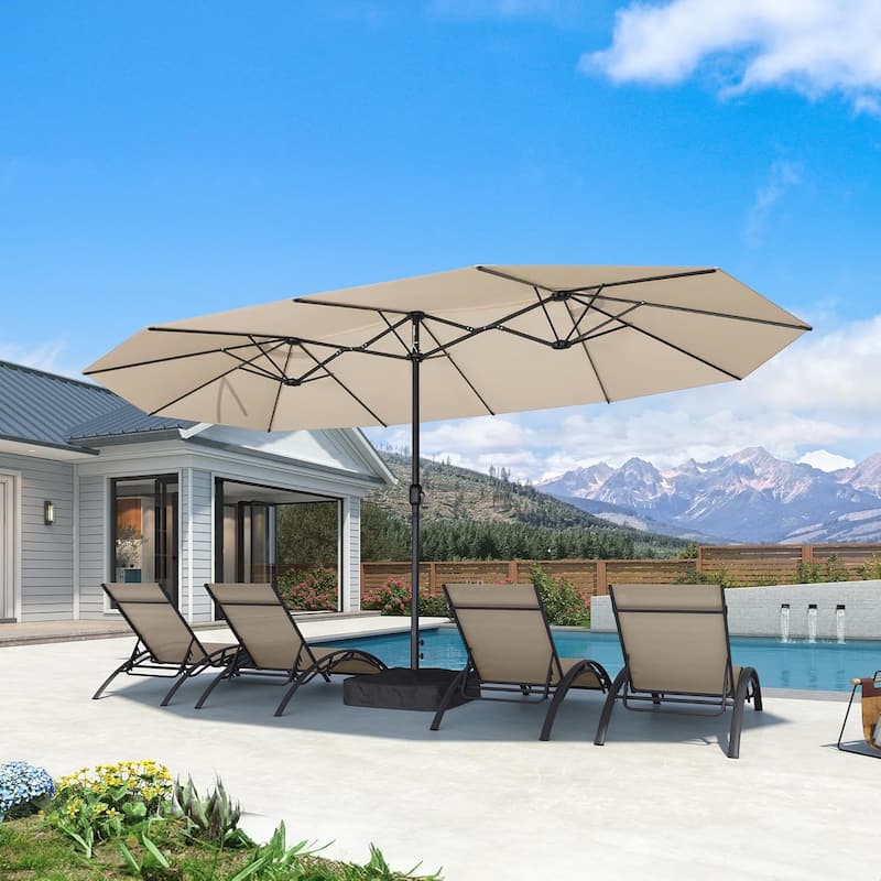 PURPLE LEAF 15ft Patio Market Umbrella with Lights OR Without lights and Base Double-Sided Rectangle Outdoor Table Sun Umbrellas