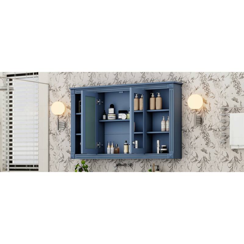 Roomfitters 47 Inch Wall Mount Medicine Cabinet, Mirror Storage with Open Shelves & Adjustable Shelf