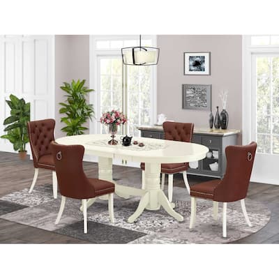 5 Piece Dinette Set - Oval Dining Table & 4 Chairs - Linen White Kitchen Set