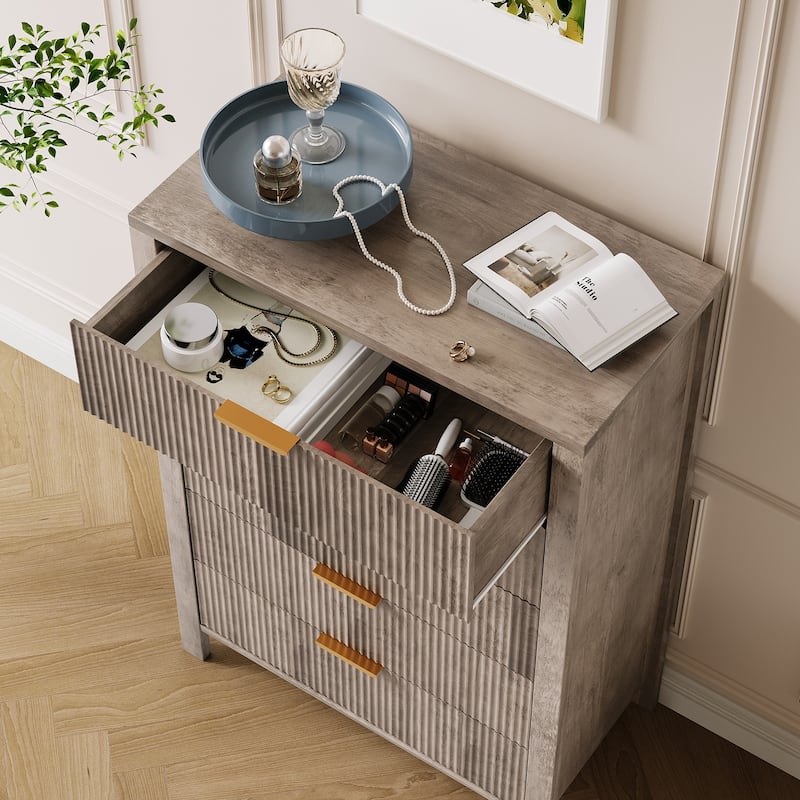 5 Drawer Dresser for Bedroom, 45 Inch Tall Narrow Nightstand, Modern Chest of Drawers, Wooden Storage