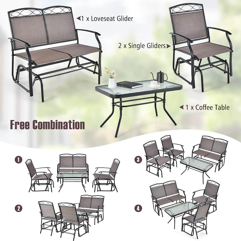 Gymax 2 PCS Patio Glider Conversation Set Outdoor Loveseat Glider