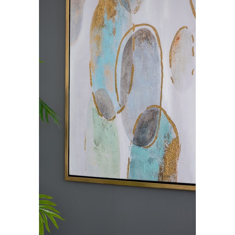 Modern Oil Painting Square Wall Decor with Wooden Frame Canvas Gold Embellishment, for Living Room Dining Room Office