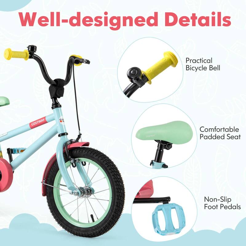 Costway 14" Kids Bike with Adjustable Saddle Handlebar Removable