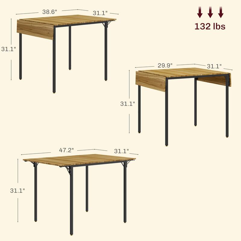 Drop Leaf Dining Table Foldable MDF Top Metal Frame Seats 2 to 4 Compact Space Saving