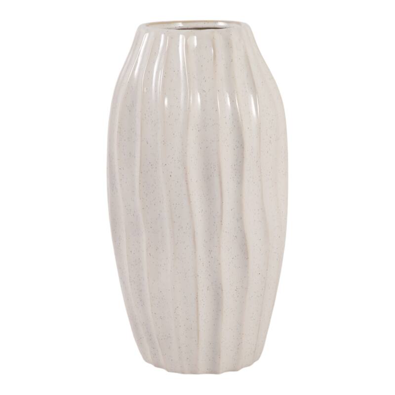 Contemporary Ceramic Sculpted Tall Vase Inspired Design - Ivory