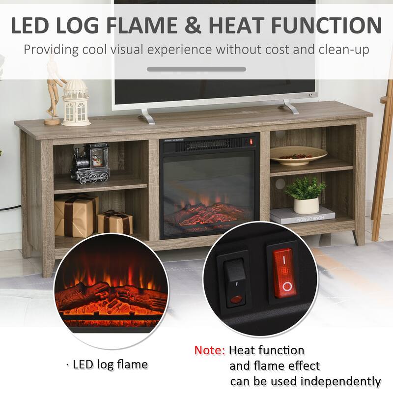 HOMCOM 2-IN-1 Design TV Stand and Electric Fireplace with 4 Cable Management, LED Flame, Fits for 65'' TV