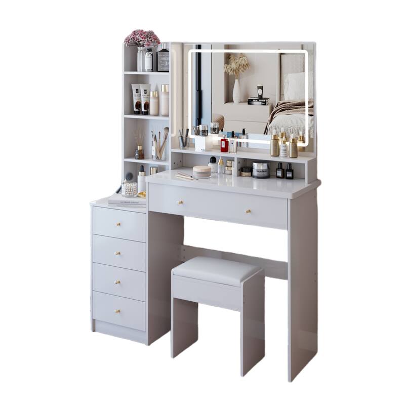 41" Large Vanity Set with 3-Color LED Mirror and Cushioned Stool