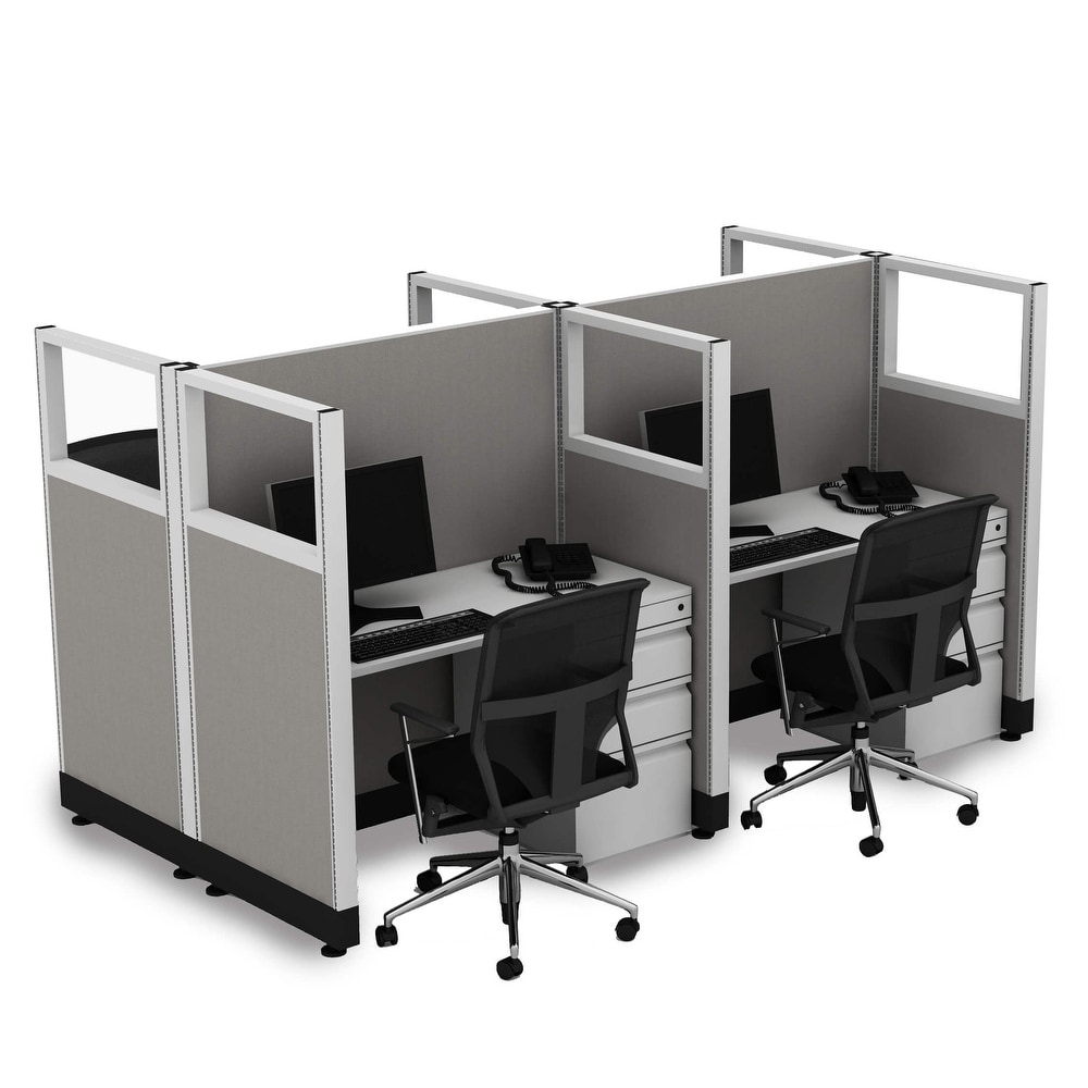 Overstock Cubicle Workstations 53H 4pack Cluster Powered (White Desk White Paint - 2x3 - With Assembly)