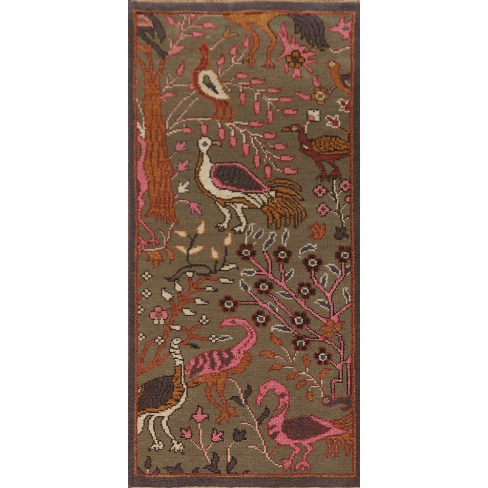 Animal Pictorial Ziegler Oriental Accent Rug Handmade Wool Carpet - 2'6" x 6'0"