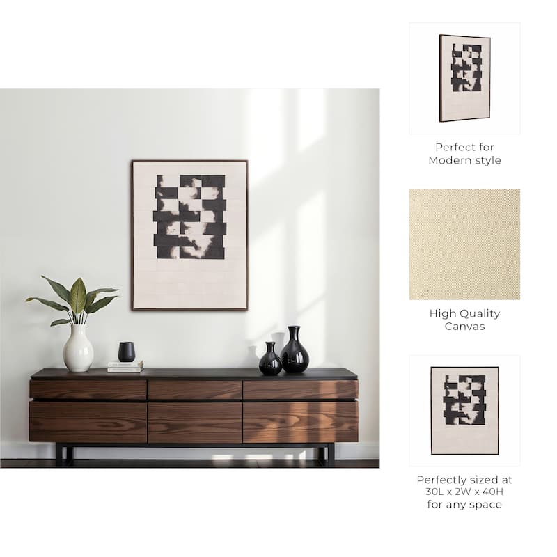 Canvas Art Wood Frame Abstract Design Modern Wall Decor - 40" Ivory