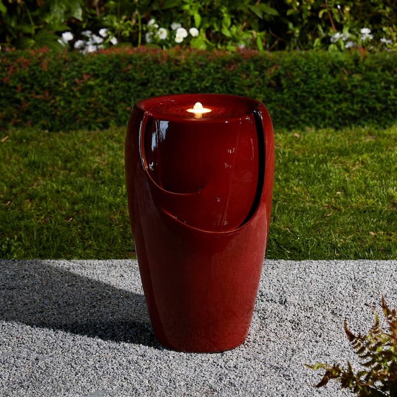Demta 21-inch Ceramic Pot Fountain with Pum LED Light by Havenside Home