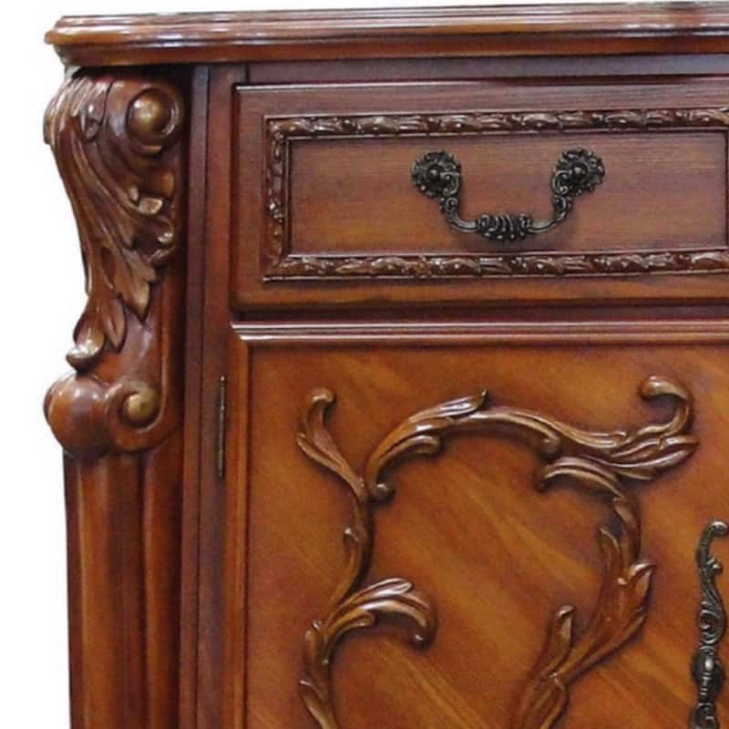 Imperial Style Wooden Chest With 5 Drawers and 2 Door Cabinets, Cherry Oak Brown