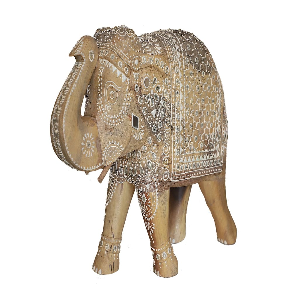 Cottage Handicraft - Mango Wood Hand-Crafted Elephant, Large with Free Elephant Gift