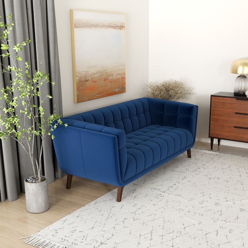 Kameron Modern Chesterfield Velvet Living Room Blue Couch