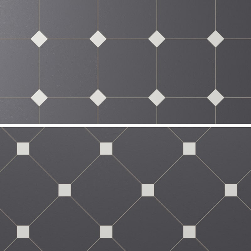 Merola Tile Vaudeville Octagon Antracita with Taco Nacar 7-7/8" x 7-7/8" Porcelain Floor and Wall Tile