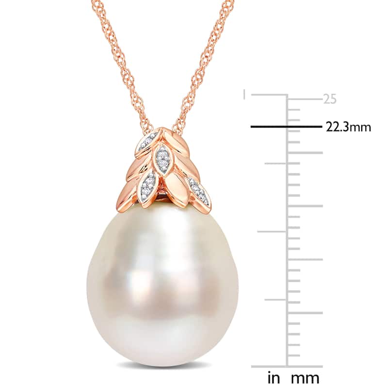 Miadora White South Sea Cultured Pearl & Diamond Accent Pendant in 14k Rose Gold (14-14.5mm)