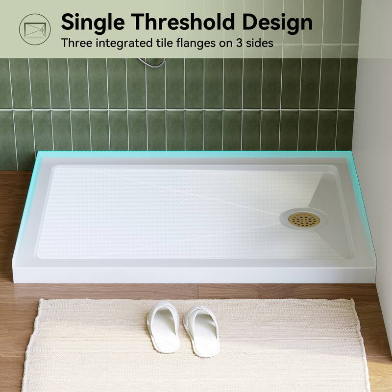 HOROW 48 x 32 Inch Alcove Shower Pan Base in White with Left Drain