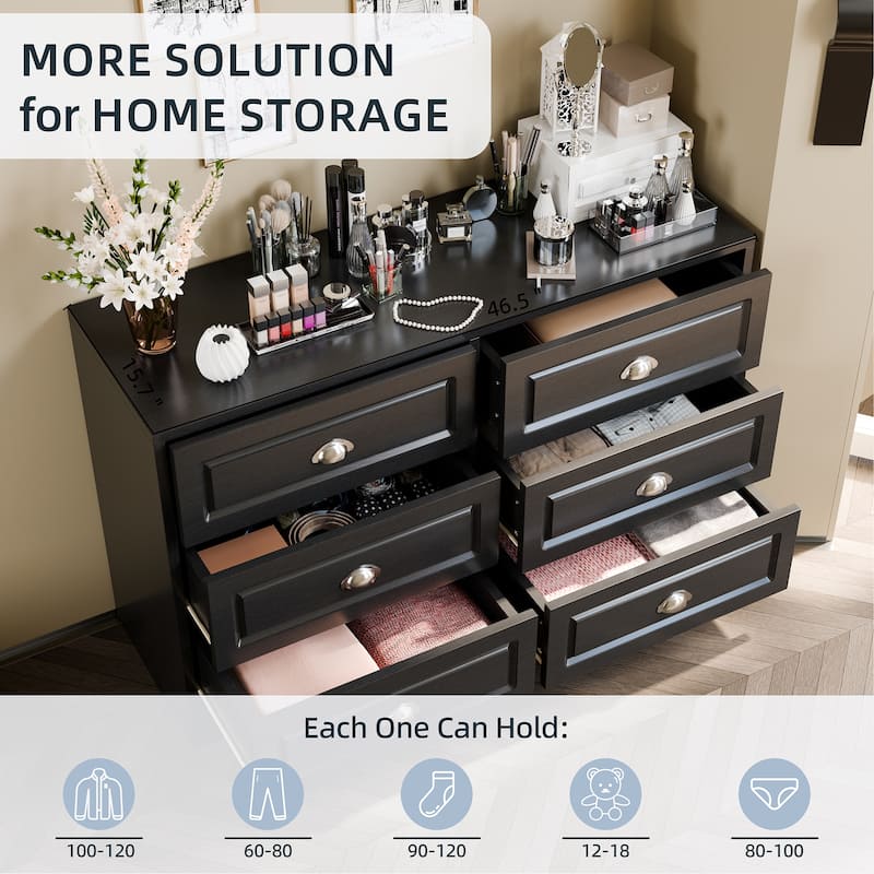 6-Drawer Storage Dresser – Versatile Media Console & Entryway Organizer, Holds TVs Up to 45"