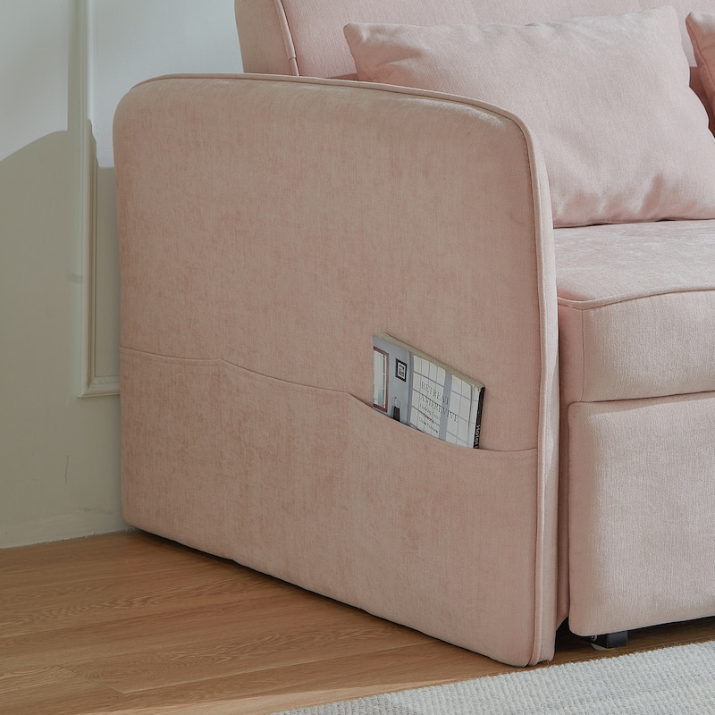 Chenille fabric pull-out sofa bed with adjustable armrests