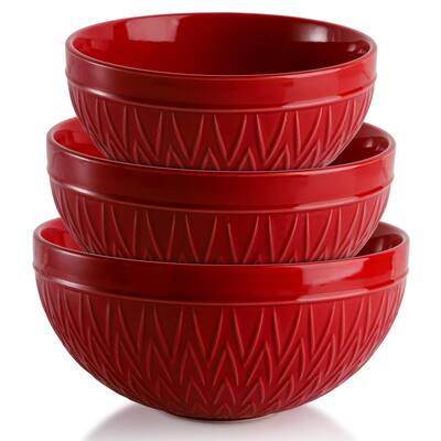 Porcelain Mixing Bowls, 3/1.8/1.2 Qt Ceramic Large Serving Salad Soup Bowl Set,3-Piece Set, Microwave and Dishwasher Safe