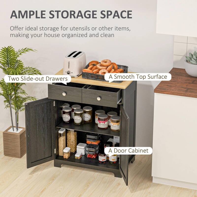 Kitchen Storage Cabinet with Solid Wood Top,Adjustable Shelf,2 Drawers