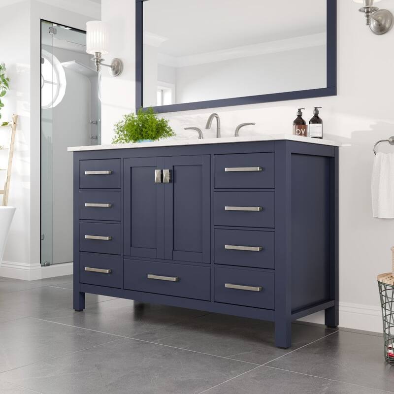Eviva Aberdeen 48"W Blue Bath Vanity with White Carrara Quartz Top