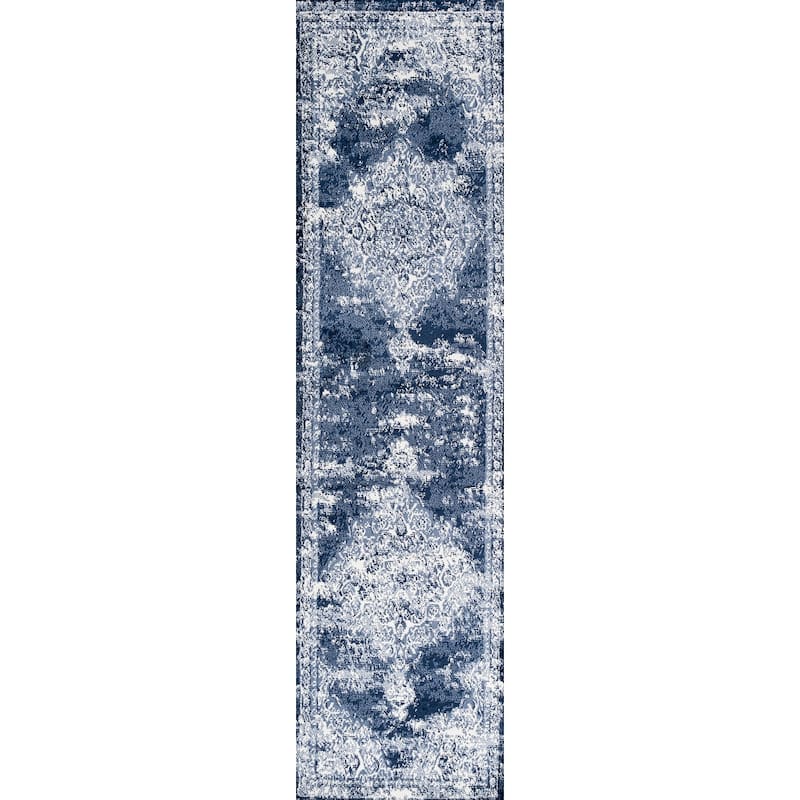 JONATHAN Y Rosalia Ornate Medallion Modern Area Rug - 2 X 8 - Navy/Ivory