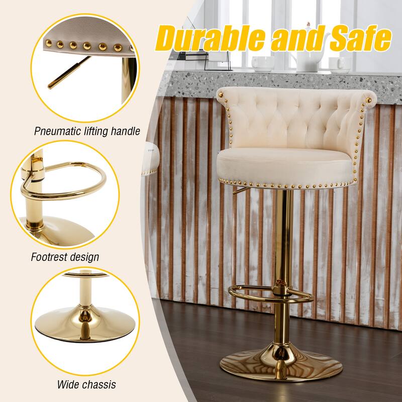 Set of 2 Velvet 360°Rotating Bar Chair, Handmade Backrest with One Click Adjustable Height Bar Chair, Very Soft Dining Chair