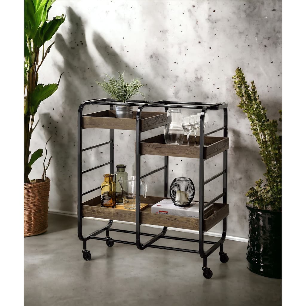 Vorrik Black & Walnut Finish Serving cart