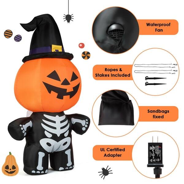 Shop Gymax 5ft Inflatable Capped Pumpkin Skeleton Lantern
