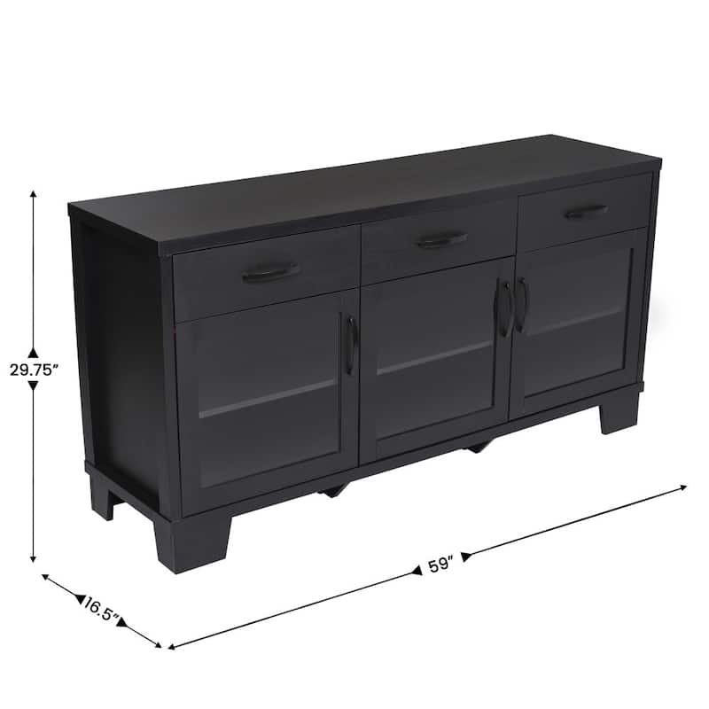 Engineered Wood Buffet Sideboard Storage Cabinet w/ 3 Drawers, Doors - 59"W x 16.5"D x 29.75"H